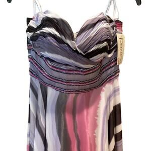 Tony Bowls Pink and Purple Beaded Striped Floor Length Dress
